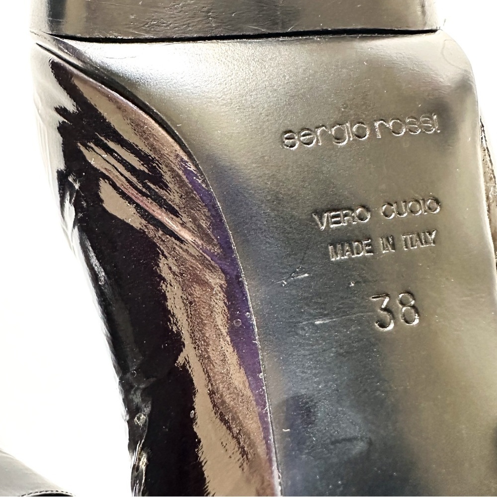 Sergio Rossi Crinkle Patent Leather Open-toe Booties Golden Statement Buckles 38 - Picture 14 of 14